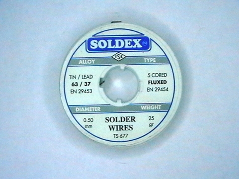 тинол 0.5mm, 25gг. L-Sn63 Pb37, 5 cored  SOLDEX